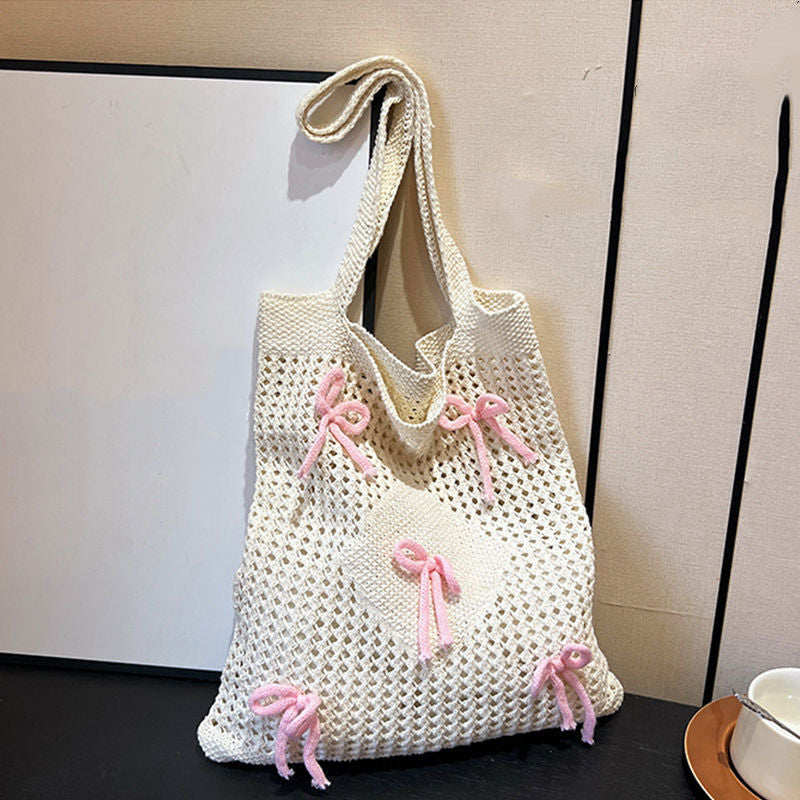 Pink Solid Two Handles Handheld Bag