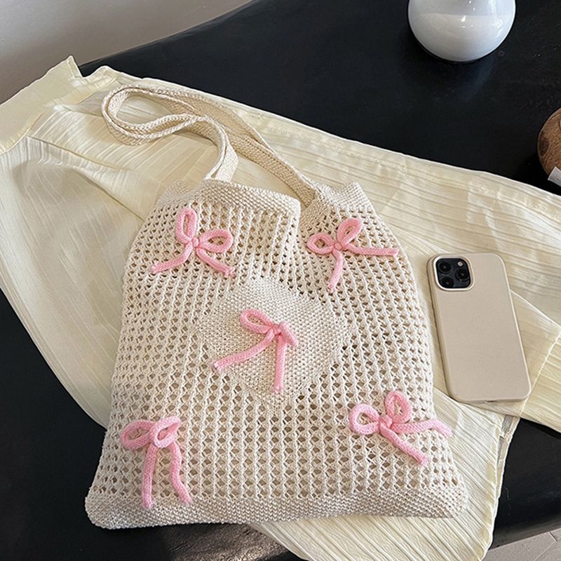 Pink Solid Two Handles Handheld Bag