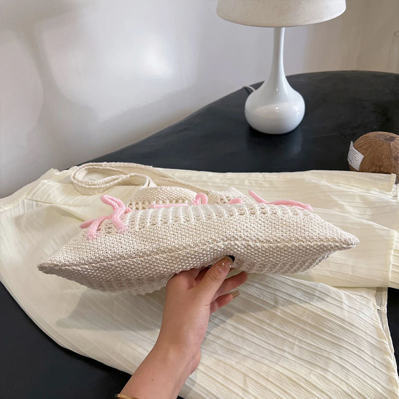 Pink Solid Two Handles Handheld Bag