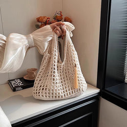 Off White Solid Two Handles Handheld Bag