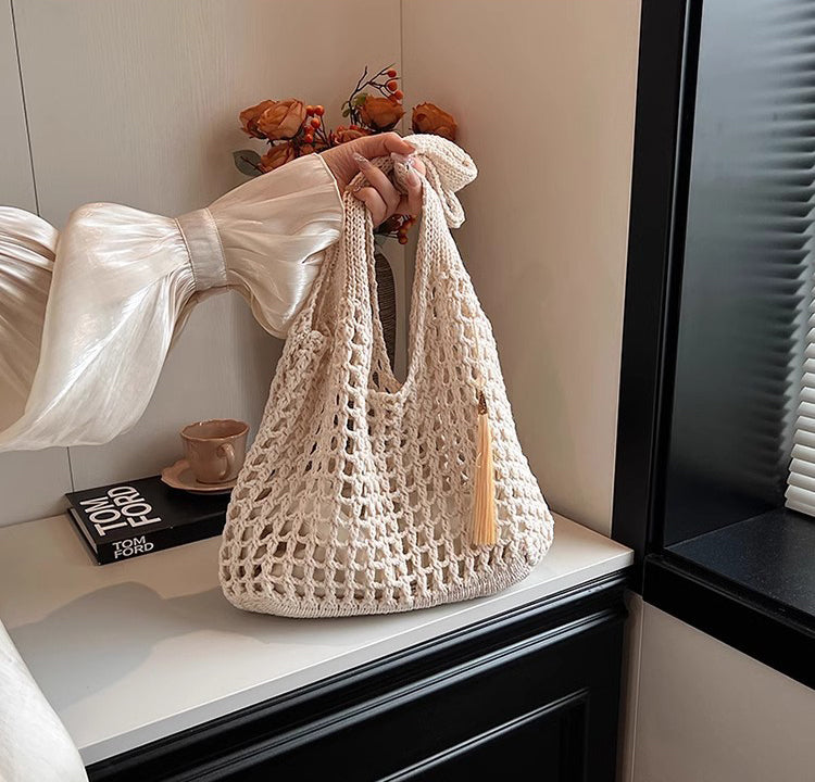 Off White Solid Two Handles Handheld Bag