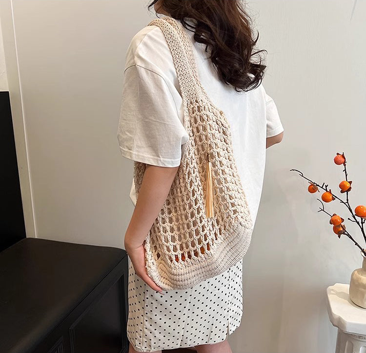Off White Solid Two Handles Handheld Bag