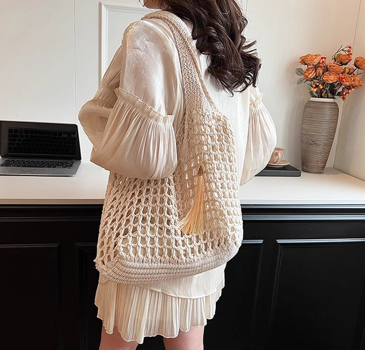 Off White Solid Two Handles Handheld Bag