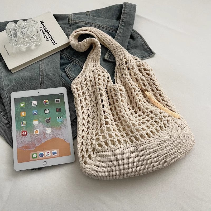 Off White Solid Two Handles Handheld Bag