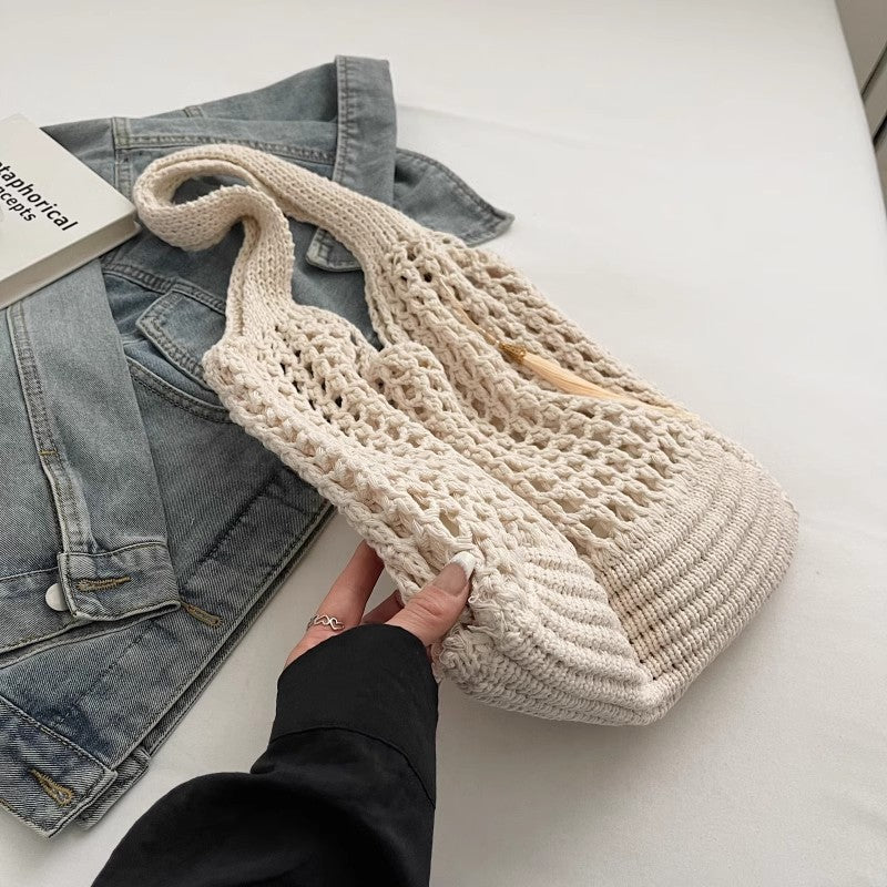 Off White Solid Two Handles Handheld Bag