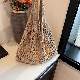 Khaki Solid Two Handles Handheld Bag