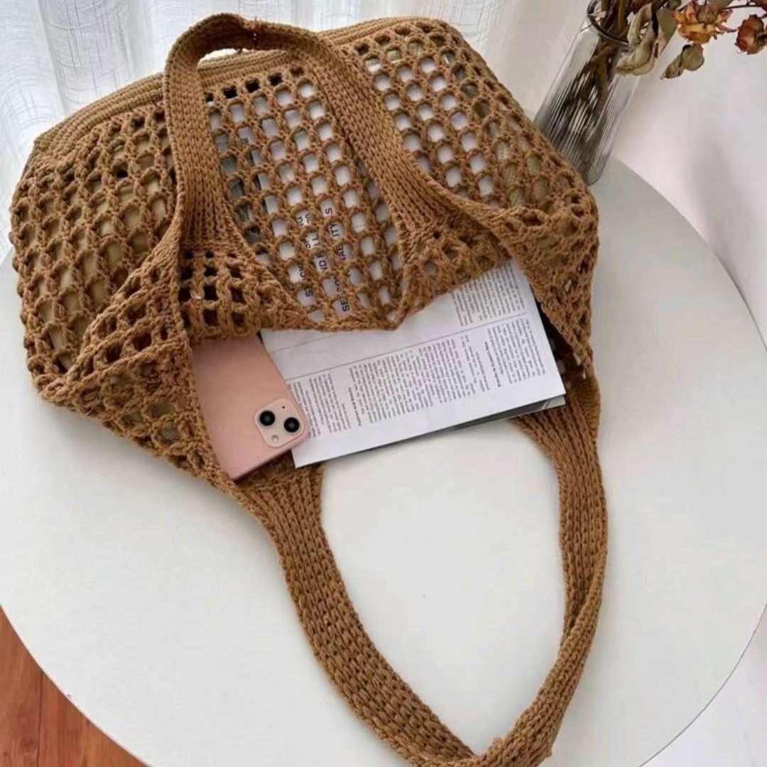 Khaki Solid Two Handles Handheld Bag