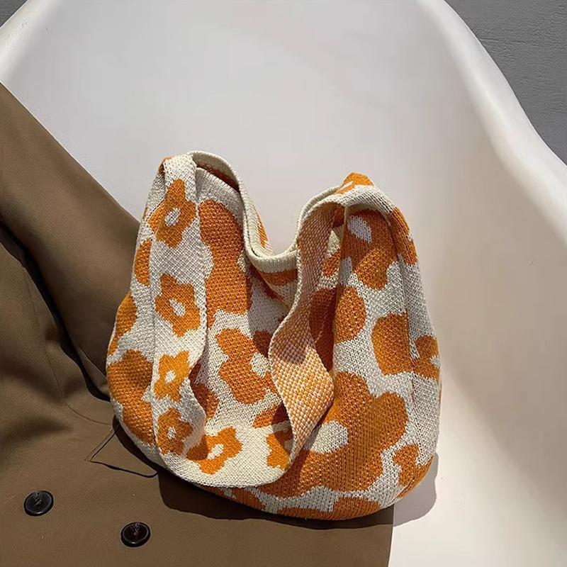 Orange Printed One Handle Handheld Bag