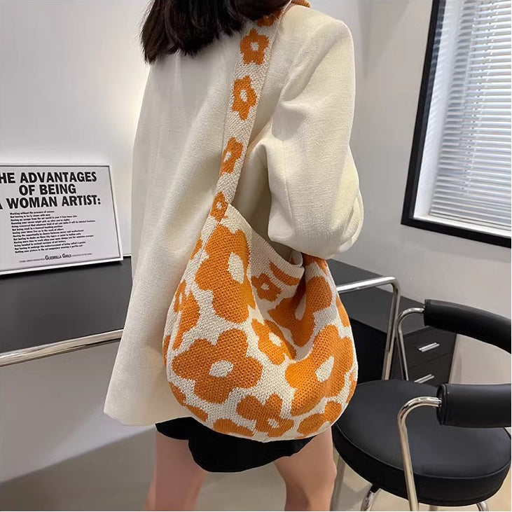 Orange Printed One Handle Handheld Bag