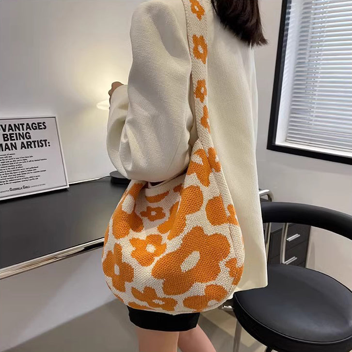 Orange Printed One Handle Handheld Bag
