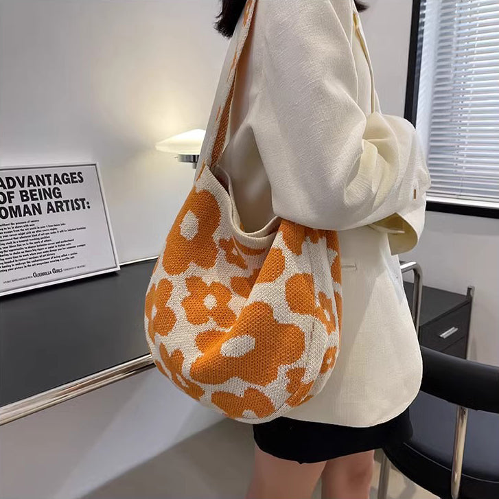 Orange Printed One Handle Handheld Bag