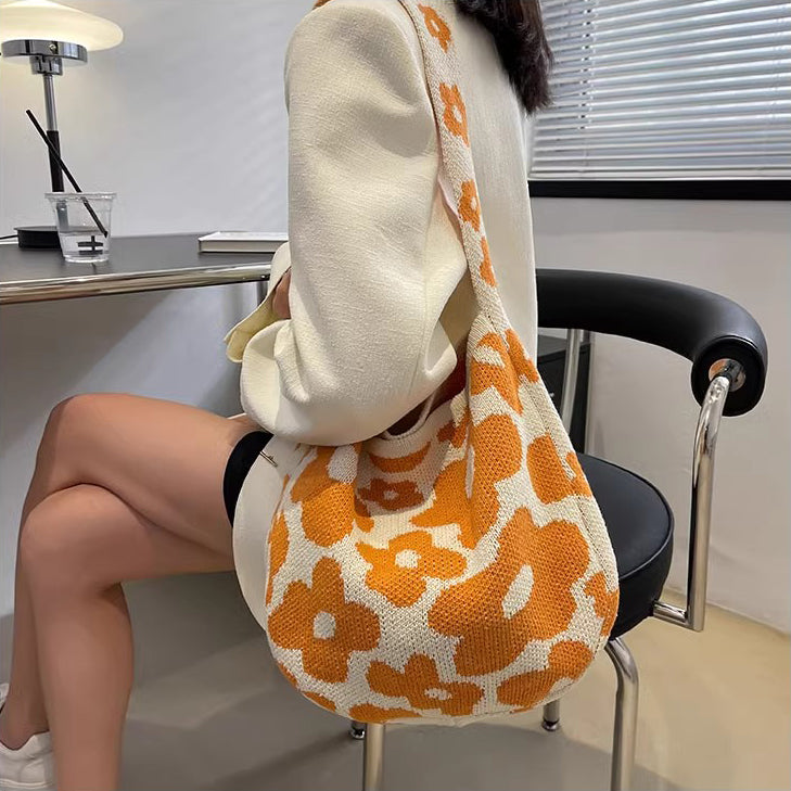 Orange Printed One Handle Handheld Bag