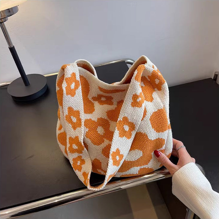 Orange Printed One Handle Handheld Bag