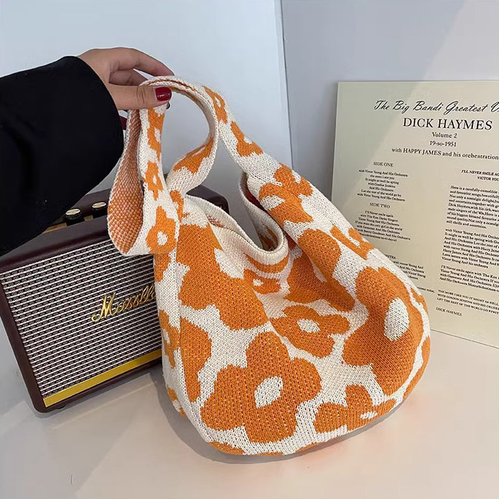 Orange Printed One Handle Handheld Bag