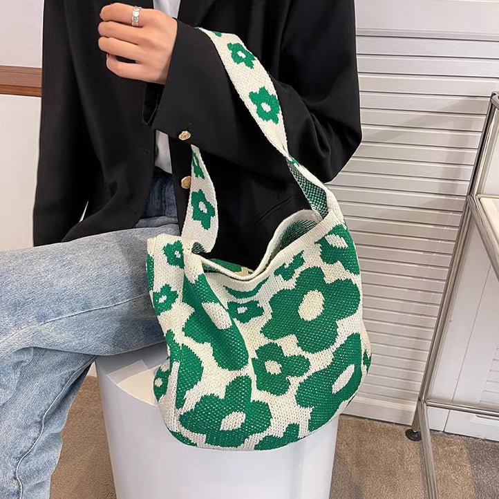 Green Printed One Handle Handheld Bag