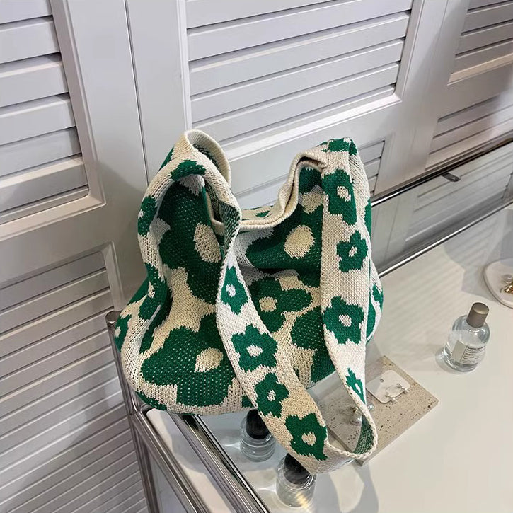 Green Printed One Handle Handheld Bag
