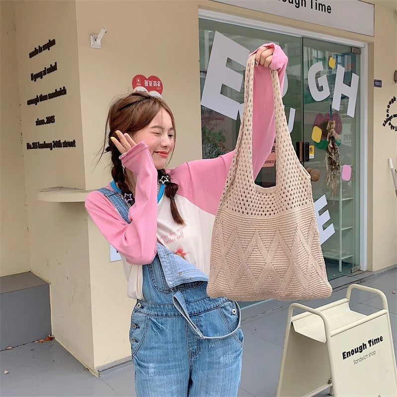 Khaki Solid One Handle Handheld Bag