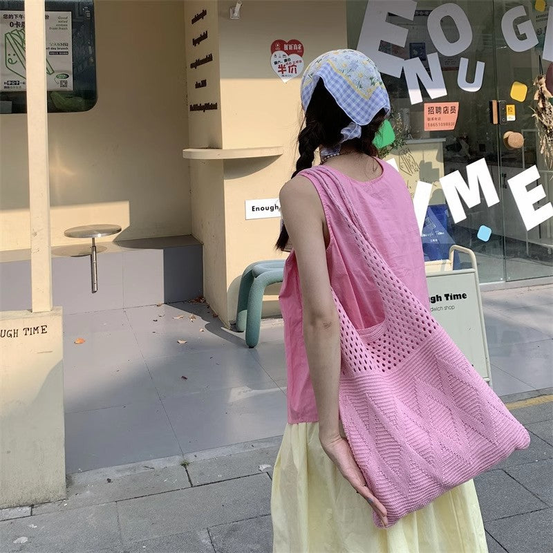 Pink Solid One Handle Handheld Bag