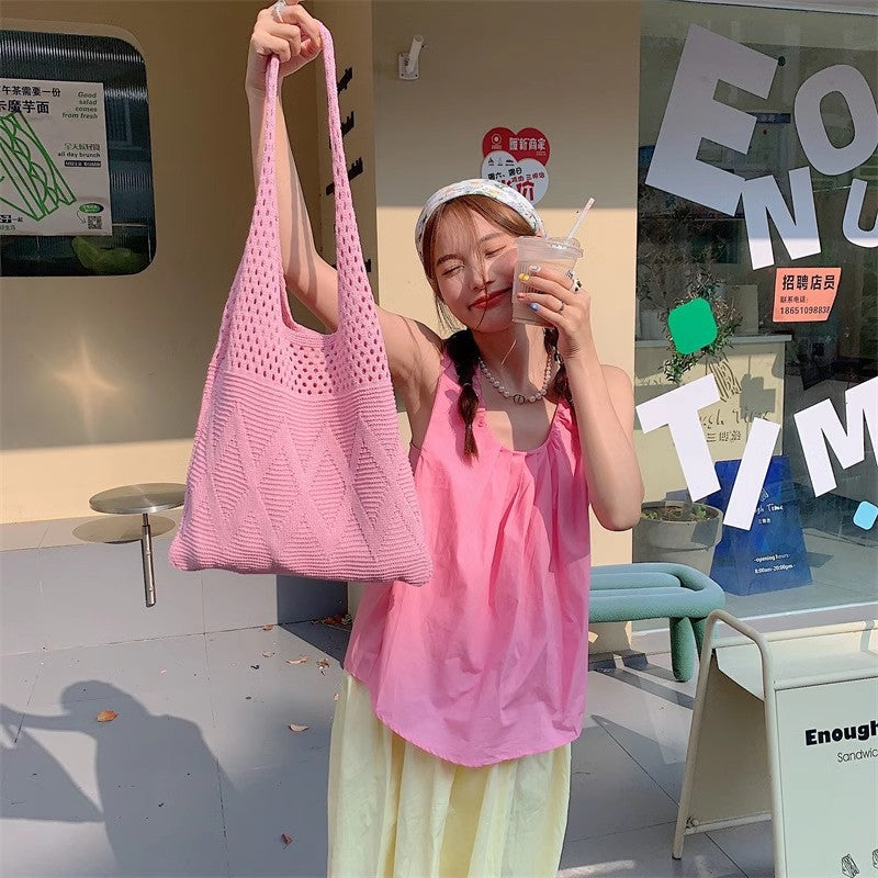 Pink Solid One Handle Handheld Bag