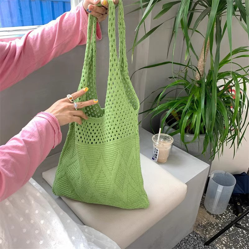 Green Solid One Handle Handheld Bag