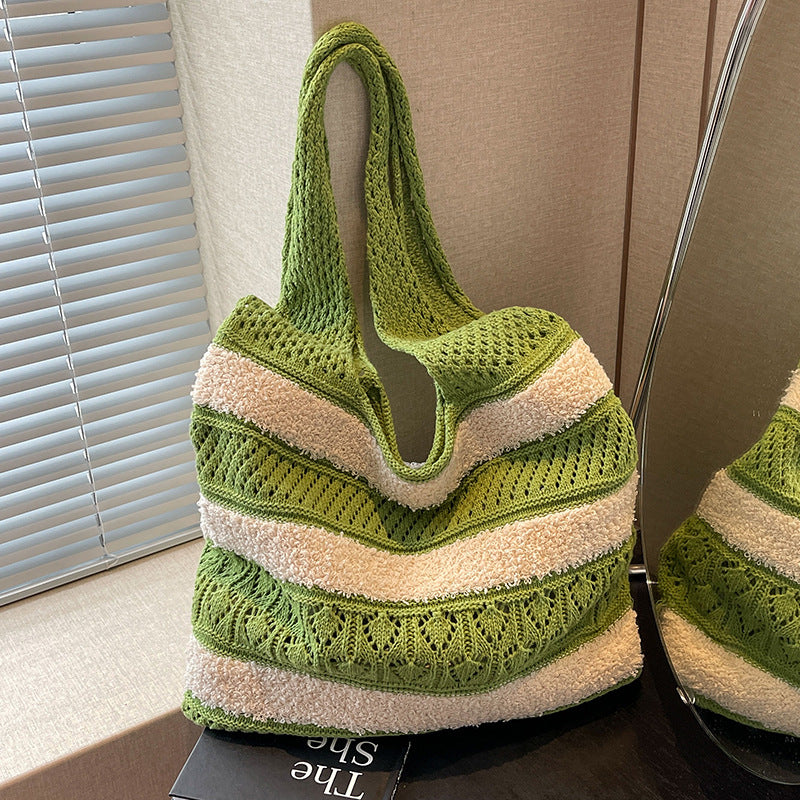 Green Solid One Handle Handheld Bag