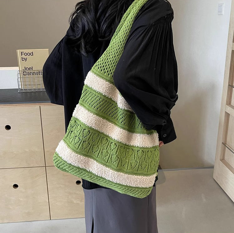 Green Solid One Handle Handheld Bag
