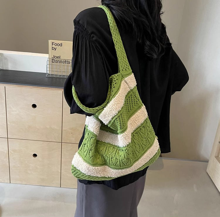 Green Solid One Handle Handheld Bag