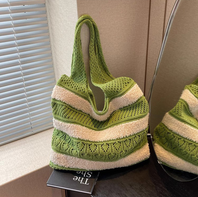 Green Solid One Handle Handheld Bag