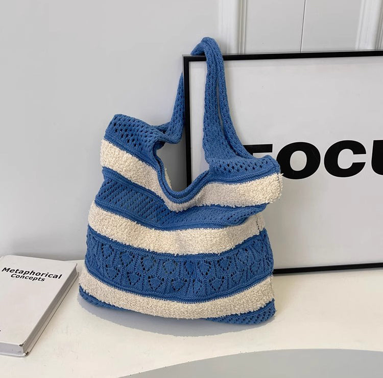 Blue Solid One Handle Handheld Bag