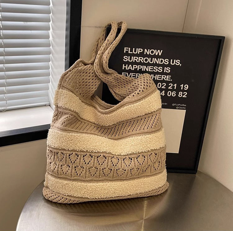 Khaki Solid One Handle Handheld Bag