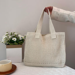 Beige Solid One Handle Tote Bag