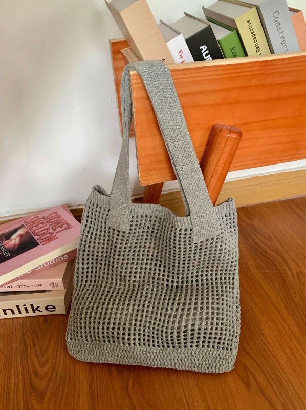 Grey Solid One Handle Tote Bag