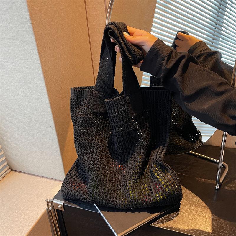 Black Solid One Handle Tote Bag