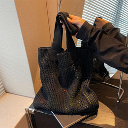Black Solid One Handle Tote Bag
