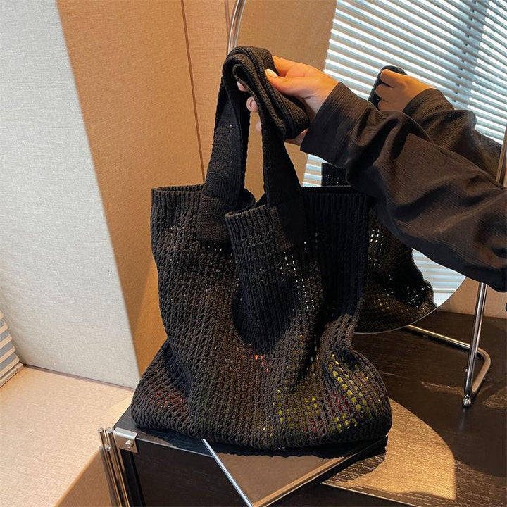 Black Solid One Handle Tote Bag