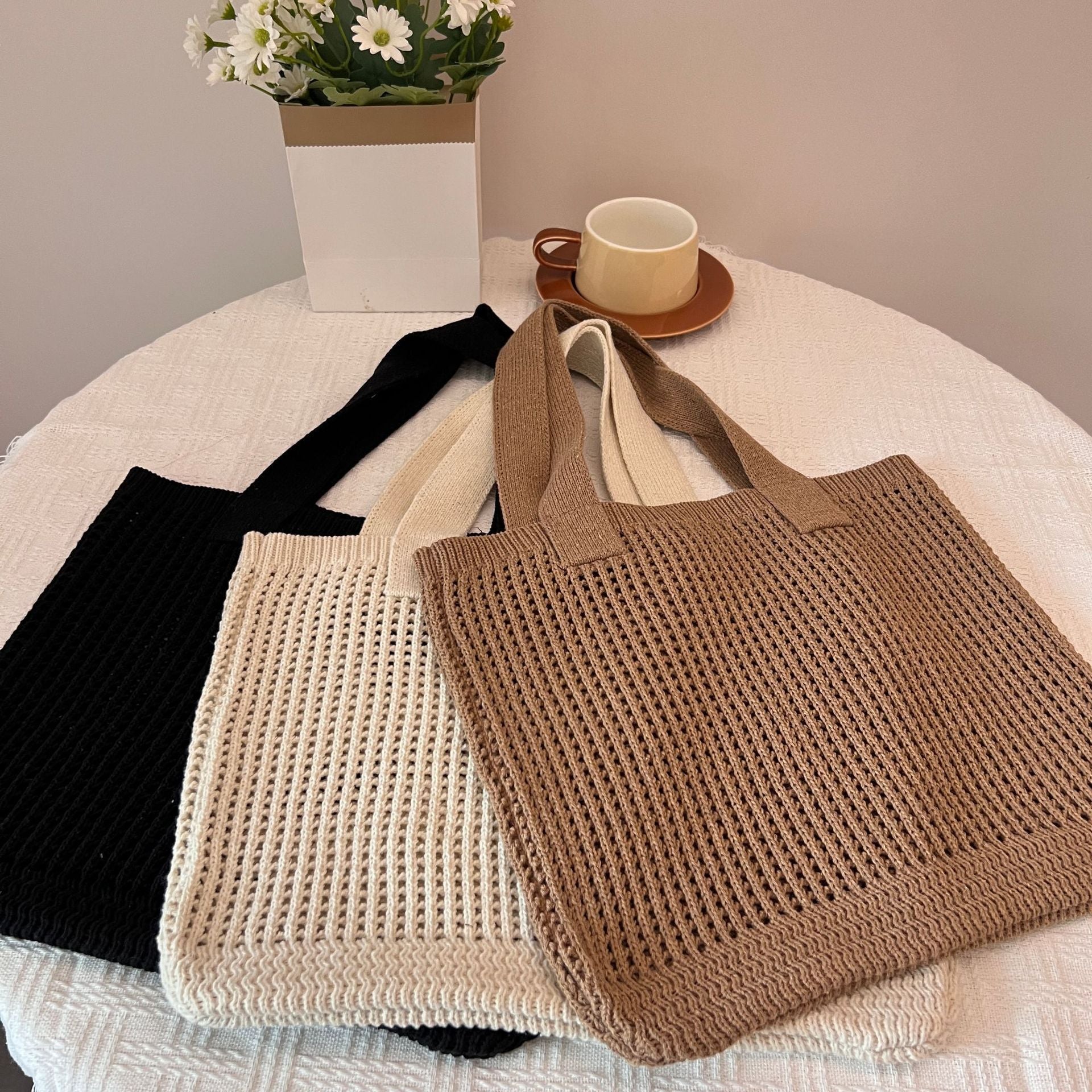 Brown Solid One Handle Tote Bag