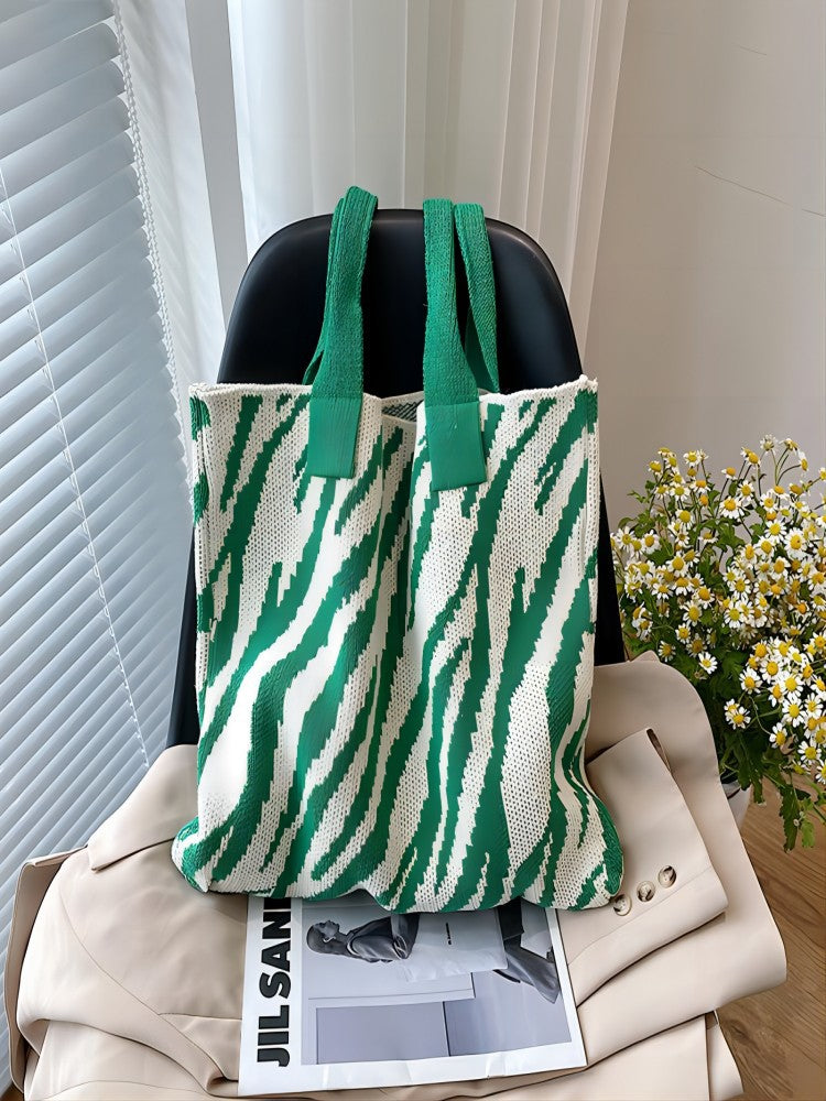 Green Printed Two Handles Handheld Bag
