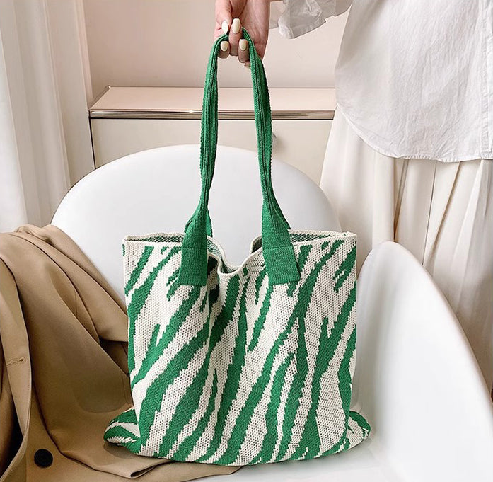 Green Printed Two Handles Handheld Bag