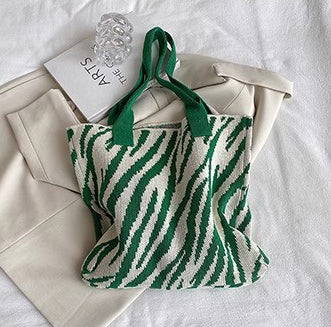 Green Printed Two Handles Handheld Bag
