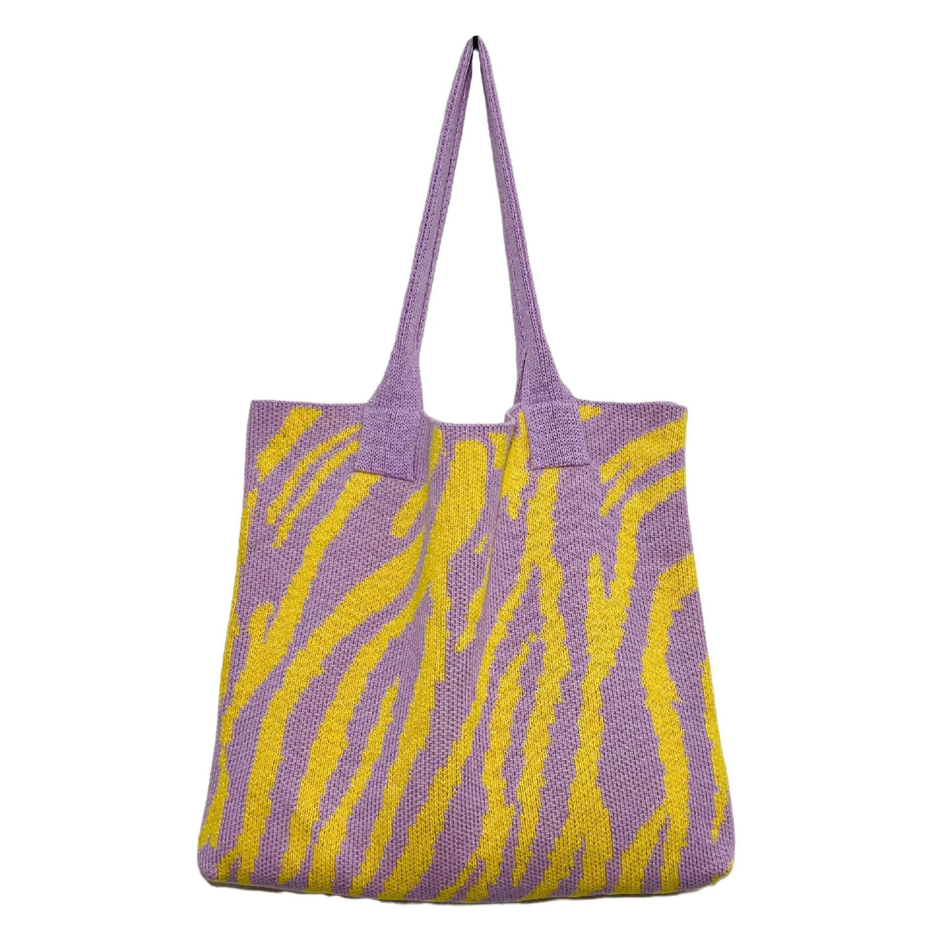 Purple Printed Two Handles Handheld Bag