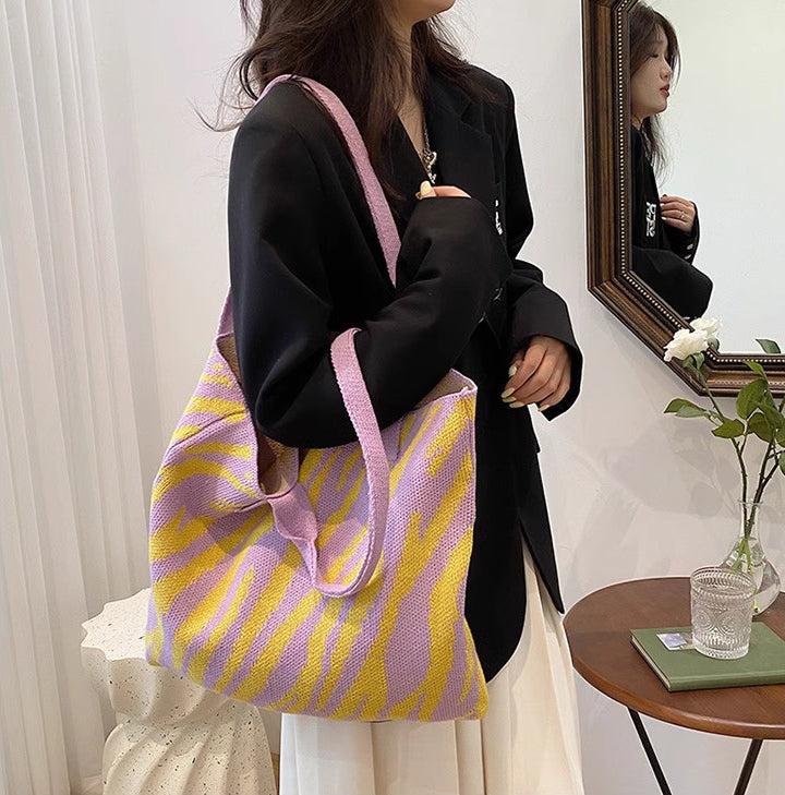 Purple Printed Two Handles Handheld Bag