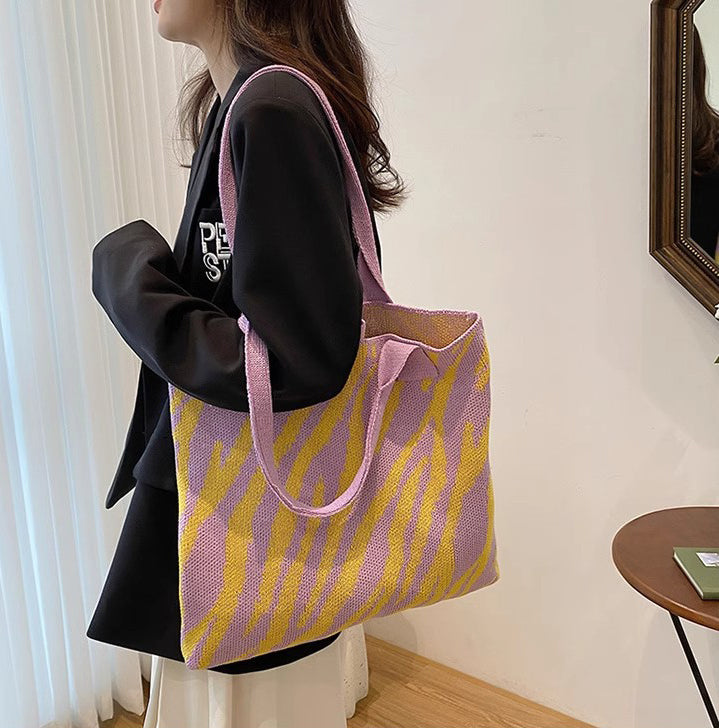 Purple Printed Two Handles Handheld Bag