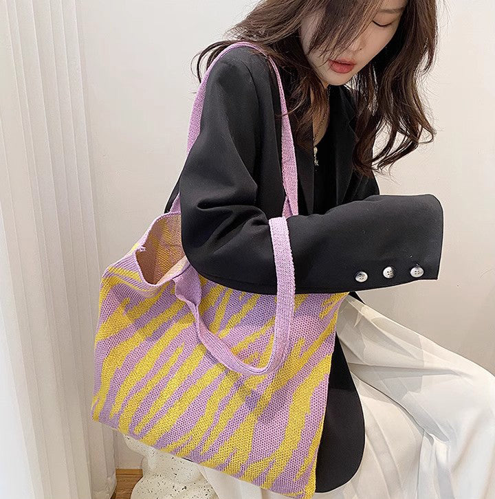 Purple Printed Two Handles Handheld Bag