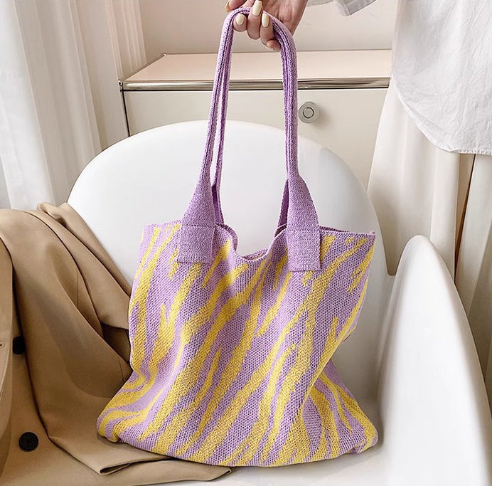 Purple Printed Two Handles Handheld Bag