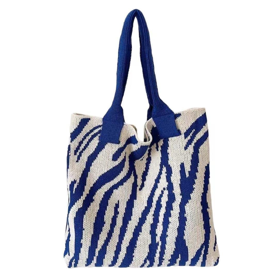 Blue Printed Two Handles Handheld Bag