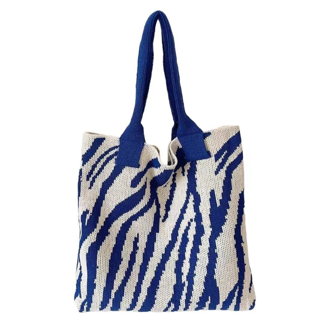 Blue Printed Two Handles Handheld Bag