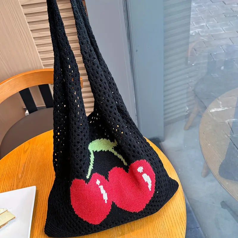 Black Printed Two Handles Handheld Bag