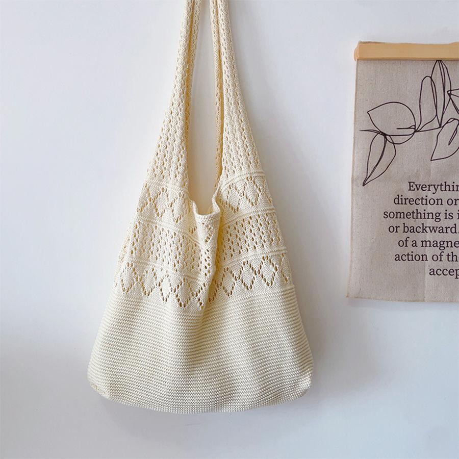 Off White Solid Two Handles Handheld Bag