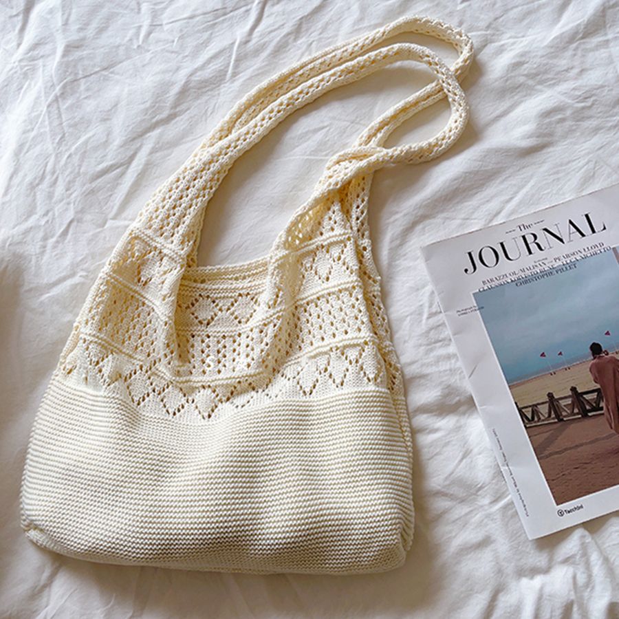Off White Solid Two Handles Handheld Bag