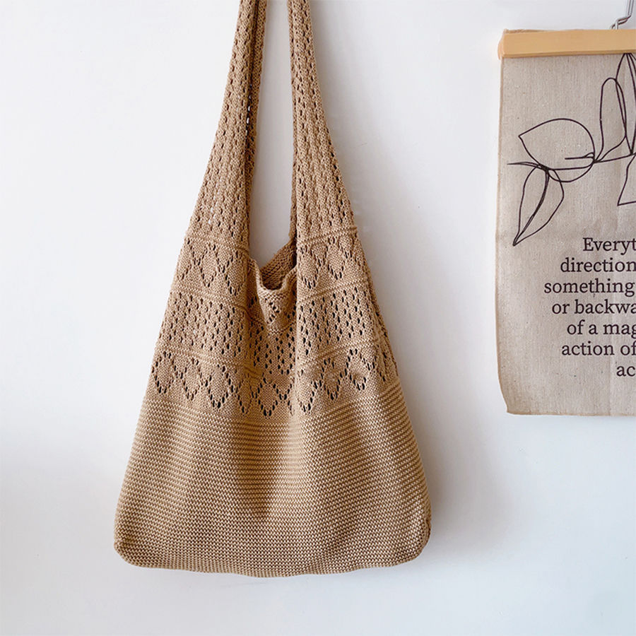 Khaki Solid Two Handles Handheld Bag
